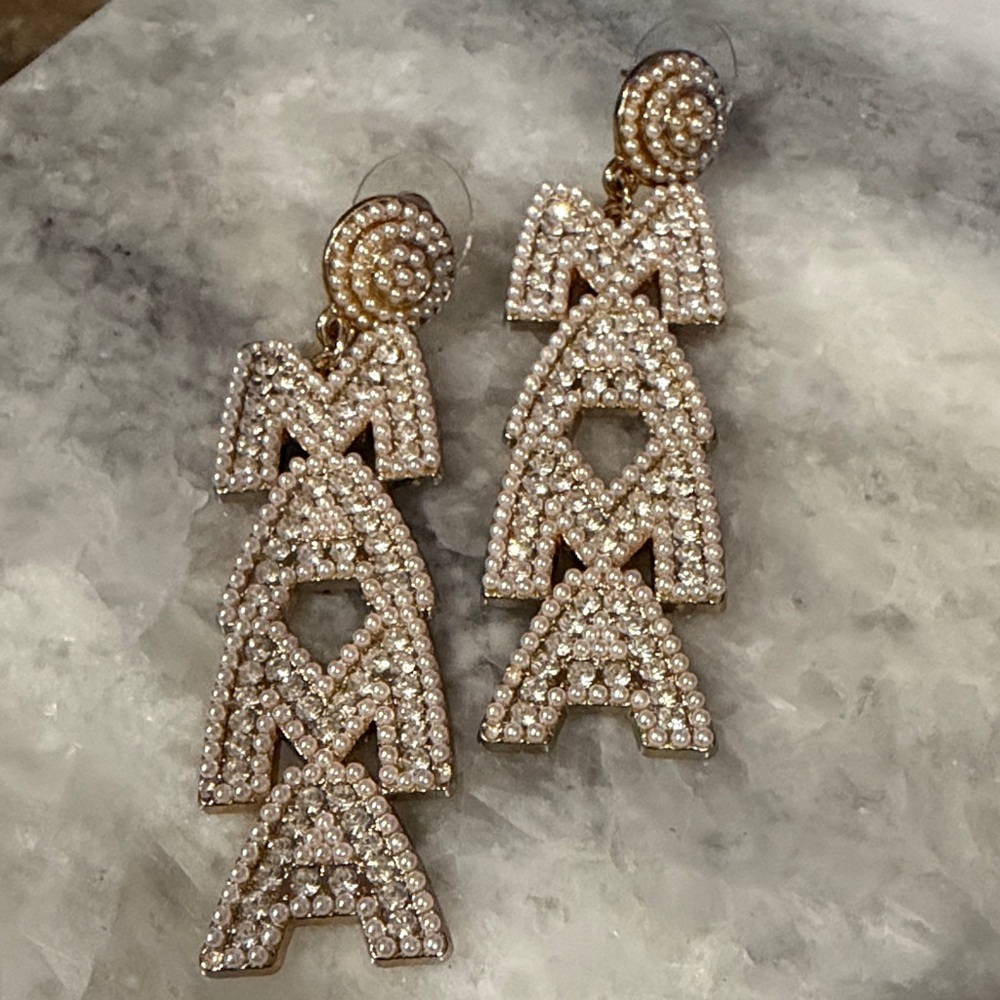Elegant Gold 'MAMA' Drop Earrings
